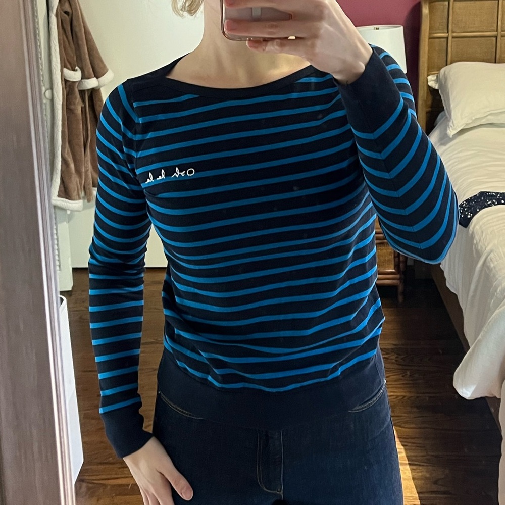 BANANA REPUBLIC Ooh La La Striped Blue Long Sleeve Shirt Stretch Cotton …